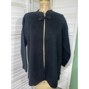 80s Newcomer Black Acrylic Open Cardigan Sweater Women's Sz XL 44 Korea Made